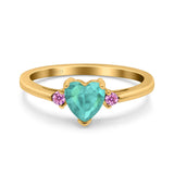 Art Deco Heart Three Stone Wedding Bridal Ring Pink Simulated Cubic Zirconia 925 Sterling Silver