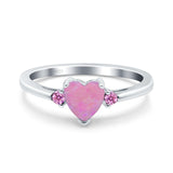 Art Deco Heart Three Stone Wedding Bridal Ring Pink Simulated Cubic Zirconia 925 Sterling Silver