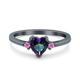 Art Deco Heart Three Stone Wedding Bridal Ring Pink Simulated Cubic Zirconia 925 Sterling Silver