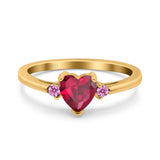 Art Deco Heart Three Stone Wedding Bridal Ring Pink Simulated Cubic Zirconia 925 Sterling Silver