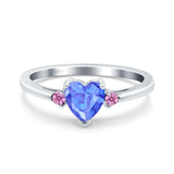 Art Deco Heart Three Stone Wedding Bridal Ring Pink Simulated Cubic Zirconia 925 Sterling Silver