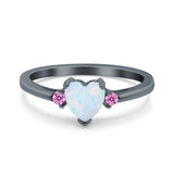 Art Deco Heart Three Stone Wedding Bridal Ring Pink Simulated Cubic Zirconia 925 Sterling Silver