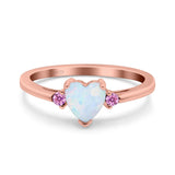 Art Deco Heart Three Stone Wedding Bridal Ring Pink Simulated Cubic Zirconia 925 Sterling Silver