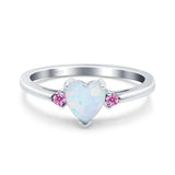 Art Deco Heart Three Stone Wedding Bridal Ring Pink Simulated Cubic Zirconia 925 Sterling Silver