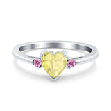 Art Deco Heart Three Stone Wedding Bridal Ring Pink Simulated Cubic Zirconia 925 Sterling Silver