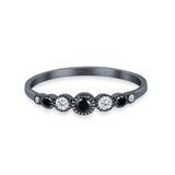 Half Eternity Band Round Simulated Black Cubic Zirconia 925 Sterling Silver (4mm)