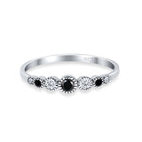 Half Eternity Band Round Simulated Black Cubic Zirconia 925 Sterling Silver (4mm)