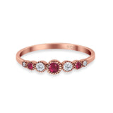 Half Eternity Band Round Simulated Ruby Cubic Zirconia 925 Sterling Silver (4mm)