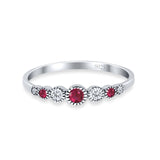 Half Eternity Band Round Simulated Ruby Cubic Zirconia 925 Sterling Silver (4mm)