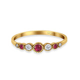 Half Eternity Band Round Simulated Ruby Cubic Zirconia 925 Sterling Silver (4mm)