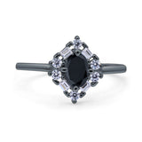 Art Deco Oval Wedding Bridal Ring Simulated Cubic Zirconia 925 Sterling Silver