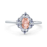 Art Deco Oval Wedding Bridal Ring Simulated Cubic Zirconia 925 Sterling Silver