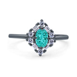 Art Deco Oval Wedding Bridal Ring Simulated Cubic Zirconia 925 Sterling Silver