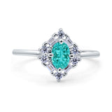 Art Deco Oval Wedding Bridal Ring Simulated Cubic Zirconia 925 Sterling Silver