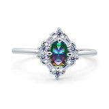 Art Deco Oval Wedding Bridal Ring Simulated Cubic Zirconia 925 Sterling Silver