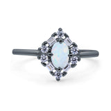 Art Deco Oval Wedding Bridal Ring Simulated Cubic Zirconia 925 Sterling Silver