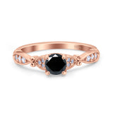 Heart Filigree Art Deco Wedding Bridal Ring Round Simulated Cubic Zirconia 925 Sterling Silver