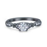 Heart Filigree Art Deco Wedding Bridal Ring Round Simulated Cubic Zirconia 925 Sterling Silver