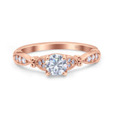 Heart Filigree Art Deco Wedding Bridal Ring Round Simulated Cubic Zirconia 925 Sterling Silver