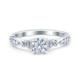Heart Filigree Art Deco Wedding Bridal Ring Round Simulated Cubic Zirconia 925 Sterling Silver