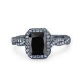 Art Deco Emerald Cut Infinity Wedding Bridal Ring Simulated Cubic Zirconia 925 Sterling Silver