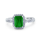 Art Deco Emerald Cut Infinity Wedding Bridal Ring Simulated Cubic Zirconia 925 Sterling Silver