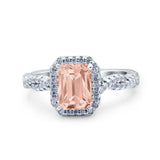 Art Deco Emerald Cut Infinity Wedding Bridal Ring Simulated Cubic Zirconia 925 Sterling Silver