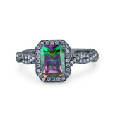 Art Deco Emerald Cut Infinity Wedding Bridal Ring Simulated Cubic Zirconia 925 Sterling Silver