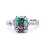 Art Deco Emerald Cut Infinity Wedding Bridal Ring Simulated Cubic Zirconia 925 Sterling Silver