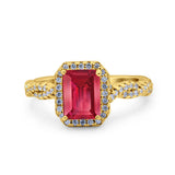 Art Deco Emerald Cut Infinity Wedding Bridal Ring Simulated Cubic Zirconia 925 Sterling Silver