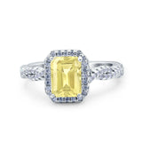 Art Deco Emerald Cut Infinity Wedding Bridal Ring Simulated Cubic Zirconia 925 Sterling Silver