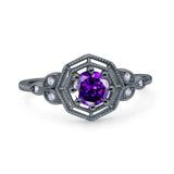 Art Deco Wedding Bridal Ring Marquise Design Round Simulated Cubic Zirconia 925 Sterling Silver