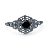 Art Deco Wedding Bridal Ring Marquise Design Round Simulated Cubic Zirconia 925 Sterling Silver