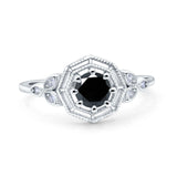 Art Deco Wedding Bridal Ring Marquise Design Round Simulated Cubic Zirconia 925 Sterling Silver