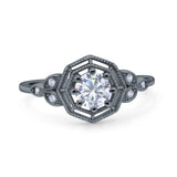 Art Deco Wedding Bridal Ring Marquise Design Round Simulated Cubic Zirconia 925 Sterling Silver