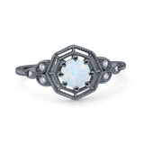 Art Deco Wedding Bridal Ring Marquise Design Round Simulated Cubic Zirconia 925 Sterling Silver