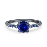 Vintage Style Round Bridal Wedding Engagement Ring Marquise Blue Sapphire Simulated Cubic Zirconia 925 Sterling Silver