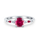 Vintage Style Round Bridal Wedding Engagement Ring Marquise Ruby Simulated Cubic Zirconia 925 Sterling Silver