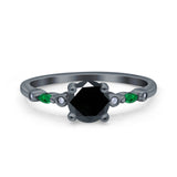 Vintage Style Round Bridal Wedding Engagement Ring Marquise Green Emerald Simulated Cubic Zirconia 925 Sterling Silver