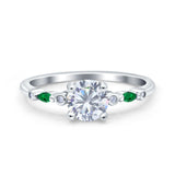 Vintage Style Round Bridal Wedding Engagement Ring Marquise Green Emerald Simulated Cubic Zirconia 925 Sterling Silver
