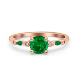 Vintage Style Round Bridal Wedding Engagement Ring Marquise Green Emerald Simulated Cubic Zirconia 925 Sterling Silver