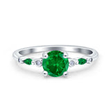 Vintage Style Round Bridal Wedding Engagement Ring Marquise Green Emerald Simulated Cubic Zirconia 925 Sterling Silver