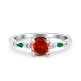 Vintage Style Round Bridal Wedding Engagement Ring Marquise Green Emerald Simulated Cubic Zirconia 925 Sterling Silver