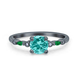 Vintage Style Round Bridal Wedding Engagement Ring Marquise Green Emerald Simulated Cubic Zirconia 925 Sterling Silver