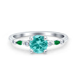 Vintage Style Round Bridal Wedding Engagement Ring Marquise Green Emerald Simulated Cubic Zirconia 925 Sterling Silver