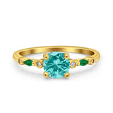 Vintage Style Round Bridal Wedding Engagement Ring Marquise Green Emerald Simulated Cubic Zirconia 925 Sterling Silver