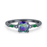 Vintage Style Round Bridal Wedding Engagement Ring Marquise Green Emerald Simulated Cubic Zirconia 925 Sterling Silver