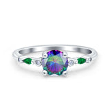 Vintage Style Round Bridal Wedding Engagement Ring Marquise Green Emerald Simulated Cubic Zirconia 925 Sterling Silver