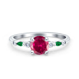 Vintage Style Round Bridal Wedding Engagement Ring Marquise Green Emerald Simulated Cubic Zirconia 925 Sterling Silver