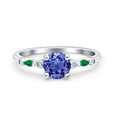 Vintage Style Round Bridal Wedding Engagement Ring Marquise Green Emerald Simulated Cubic Zirconia 925 Sterling Silver